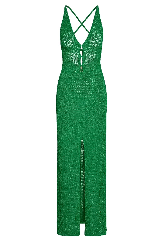 Ramatuelle Dress - Palm Green Lurex Lace Crochet