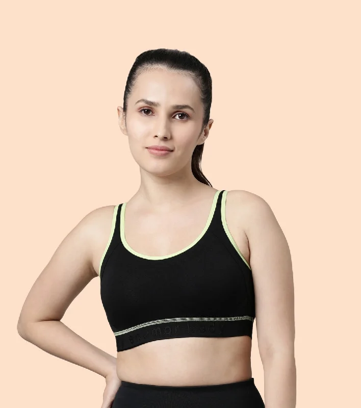 Enamor Agion SB28 Antimicrobial Side Shaper Active Sports Bra for Women - Non Padded, Wirefree and High Coverage - Black