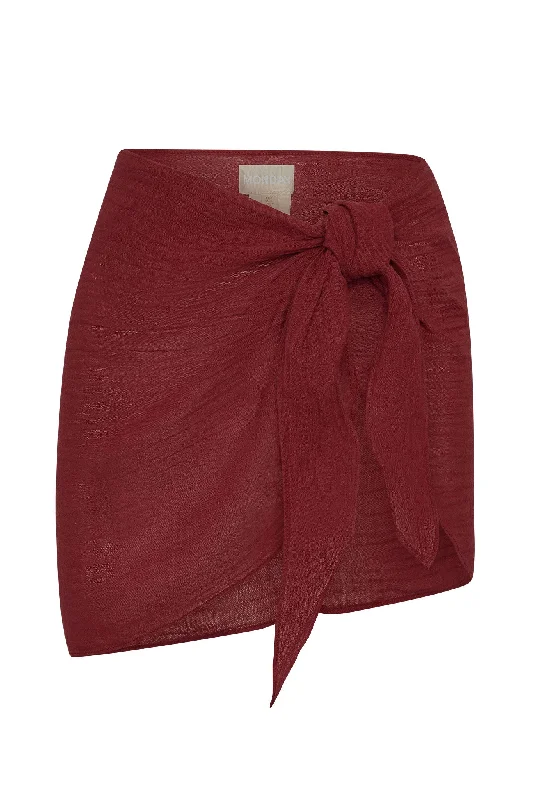 South Beach Sarong - Burgundy Crinkle Linen