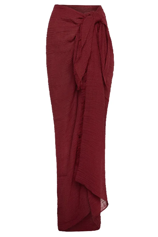 St. Tropez Sarong - Burgundy Crinkle Linen