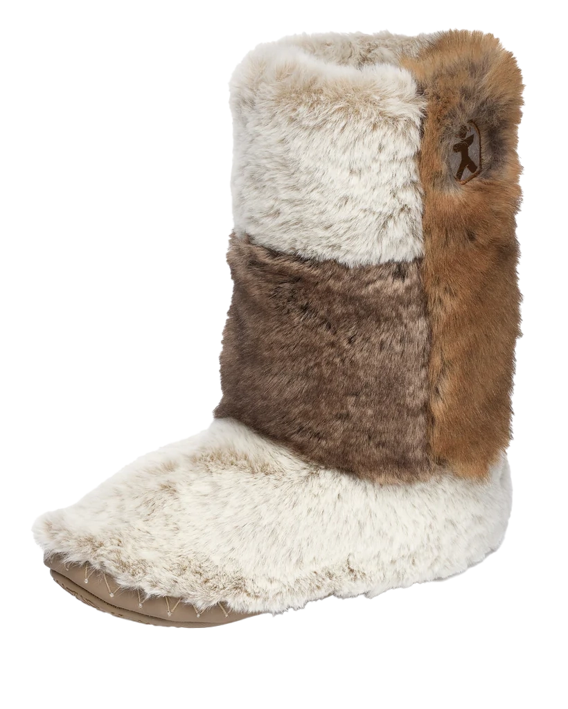 Florence Longer Length Luxury Faux Fur Slipper Boots in Patchwork Ferret