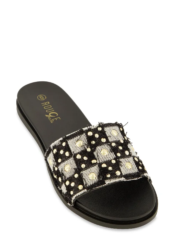 Denim Studded Band Slide Sandals