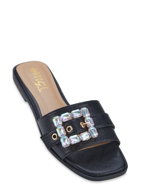 Rhinestone Buckle Slide Sandals