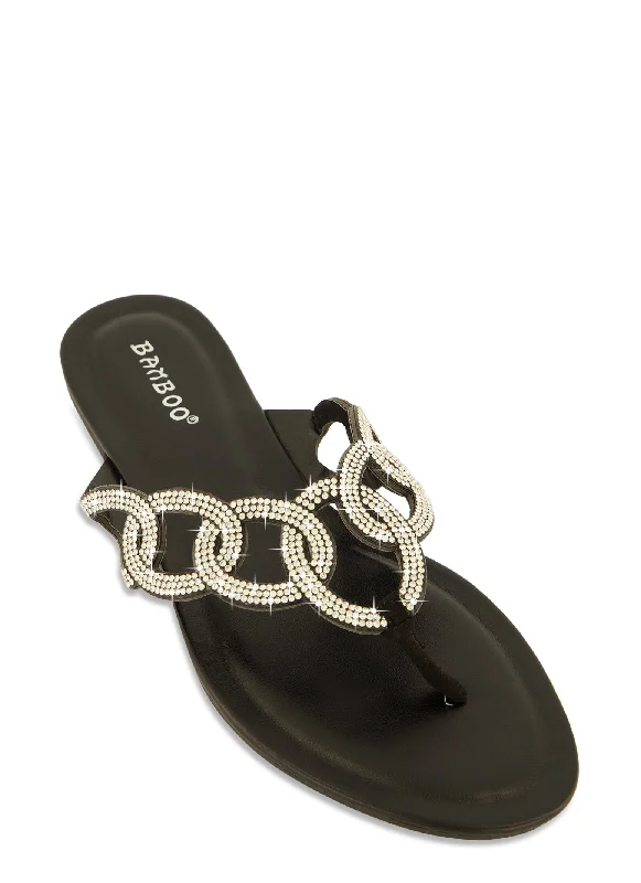 Rhinestone Loop Thong Slide Sandals