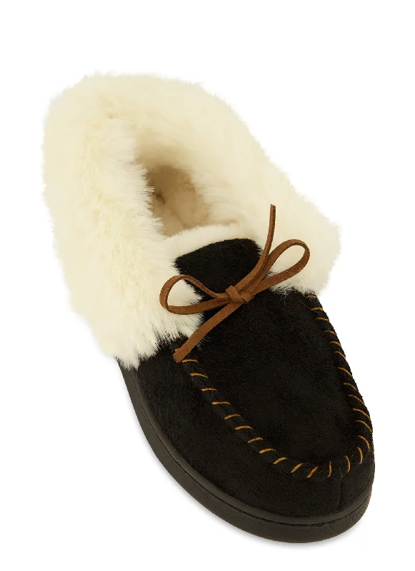 Faux Fur Lined Moccasin Slippers