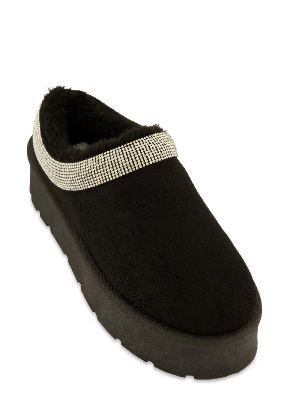 Rhinestone Trim Sherpa Lined Platform Clogs