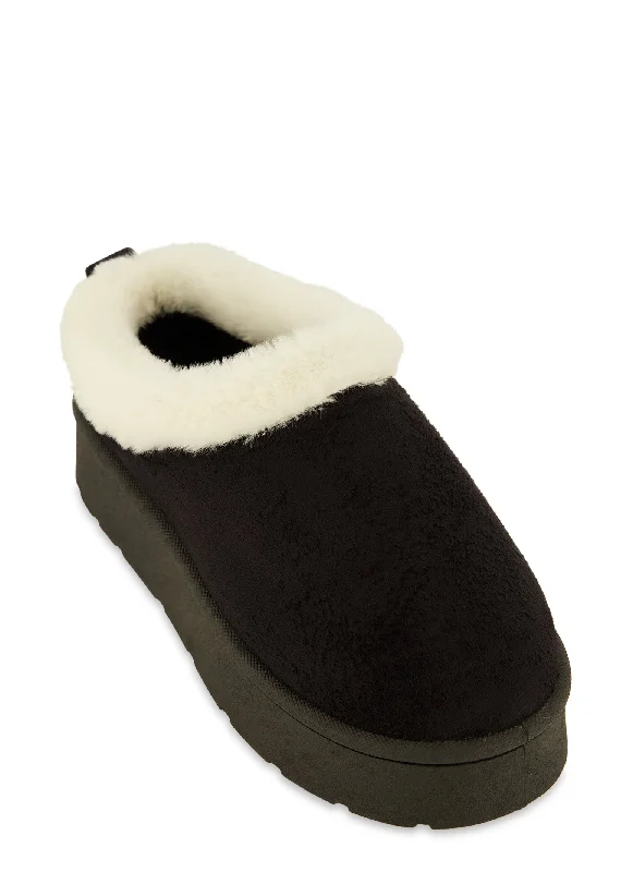 Solid Faux Fur Lined Platform Clogs