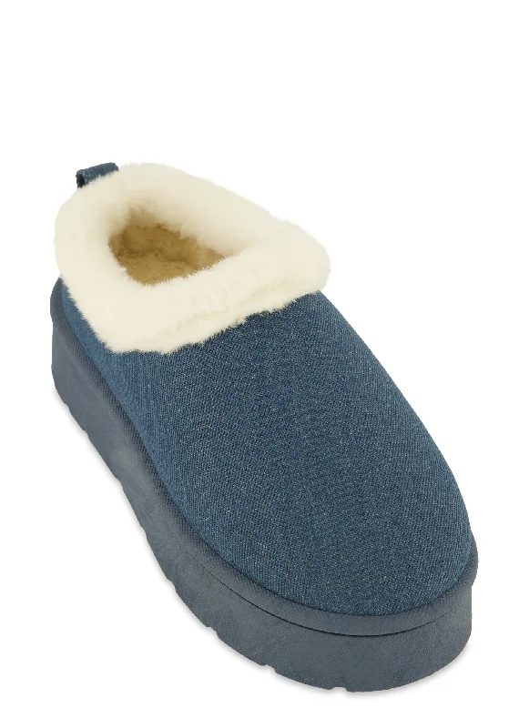 Solid Faux Fur Lined Platform Clogs