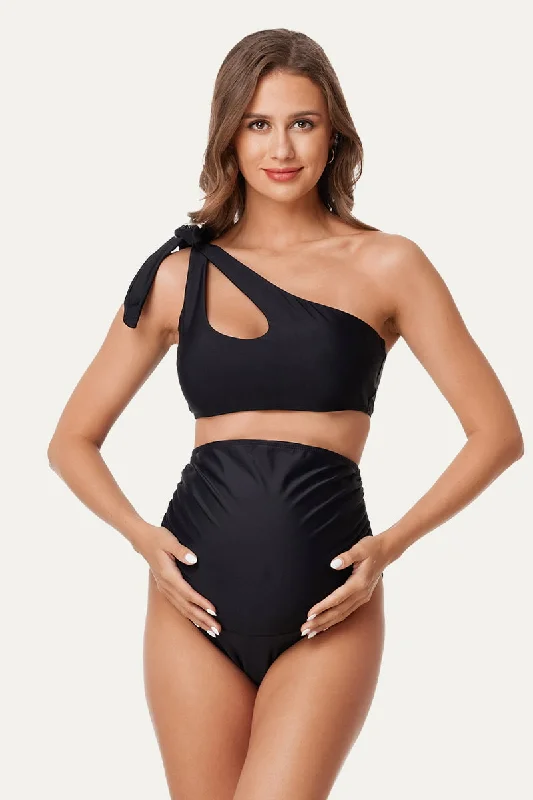 Cutout One Shoulder Tie Side Pregnancy Swimwear