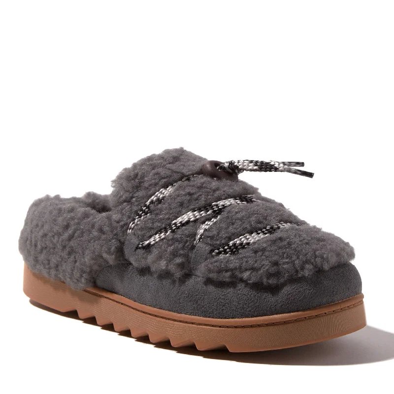 Dearfoams Women's Giselle Lace Up Teddy Clog Slipper