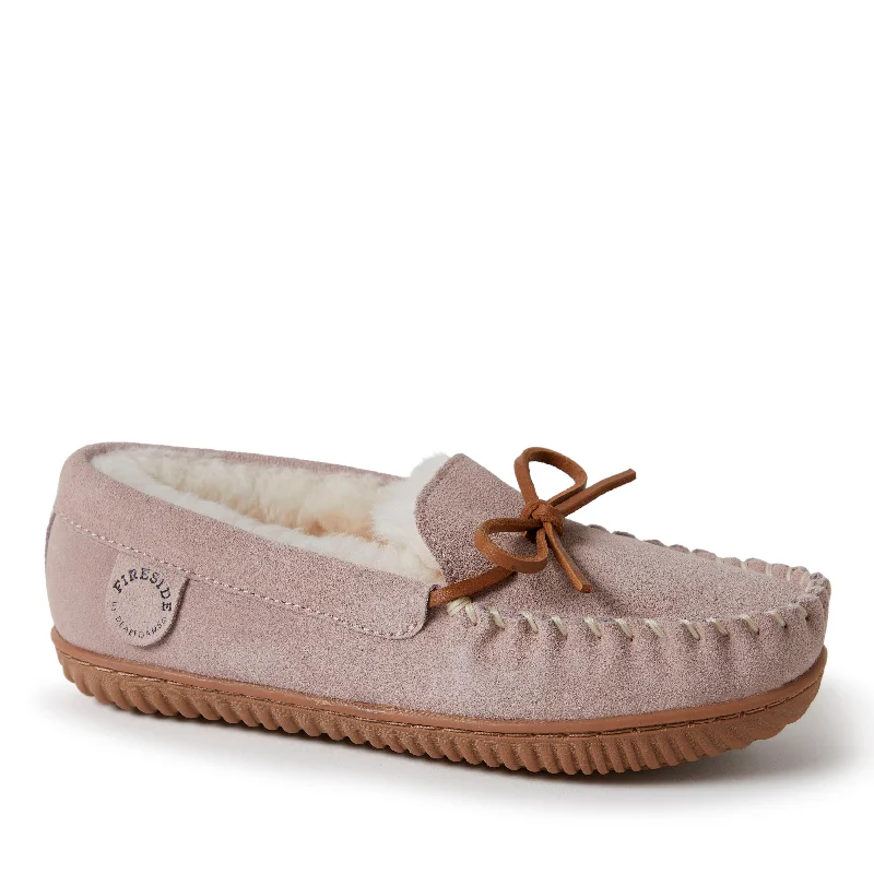 Fireside by Dearfoams Women's Alice Springs Shearling Water Resistant Indoor/Outdoor Moccasin Slipper