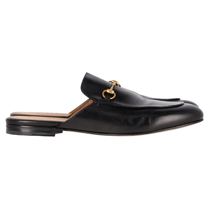 Gucci Princetown Horsebit Detail Mules in Black Calfskin Leather