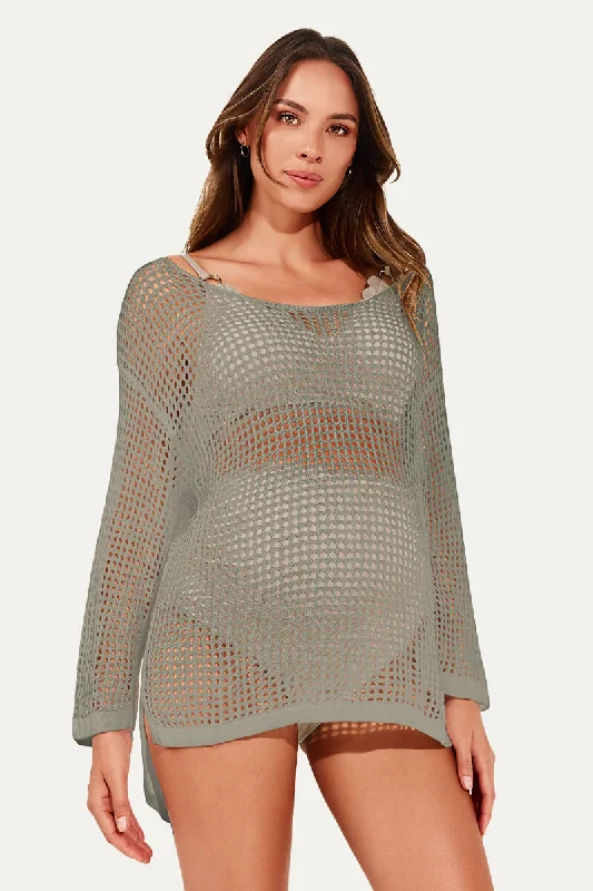 Hollow Out Long Sleeve Maternity Swim Cover-Up