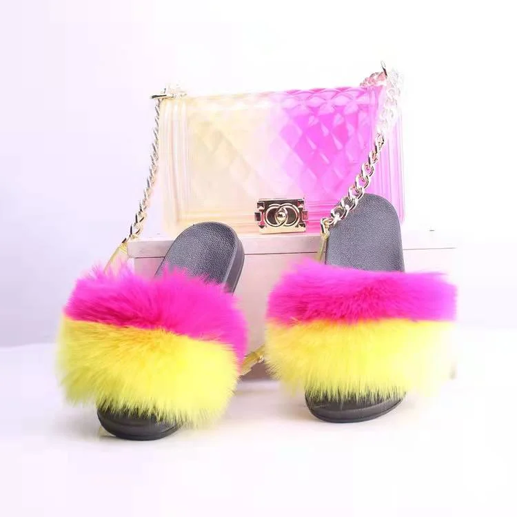 Colorful Jelly bag and fur slippers  set(SE8008)