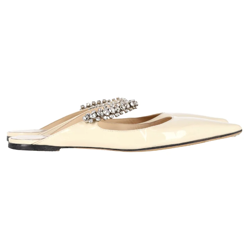 Jimmy Choo Bing Crystal-Embellished Mules in Cream Patent Leather