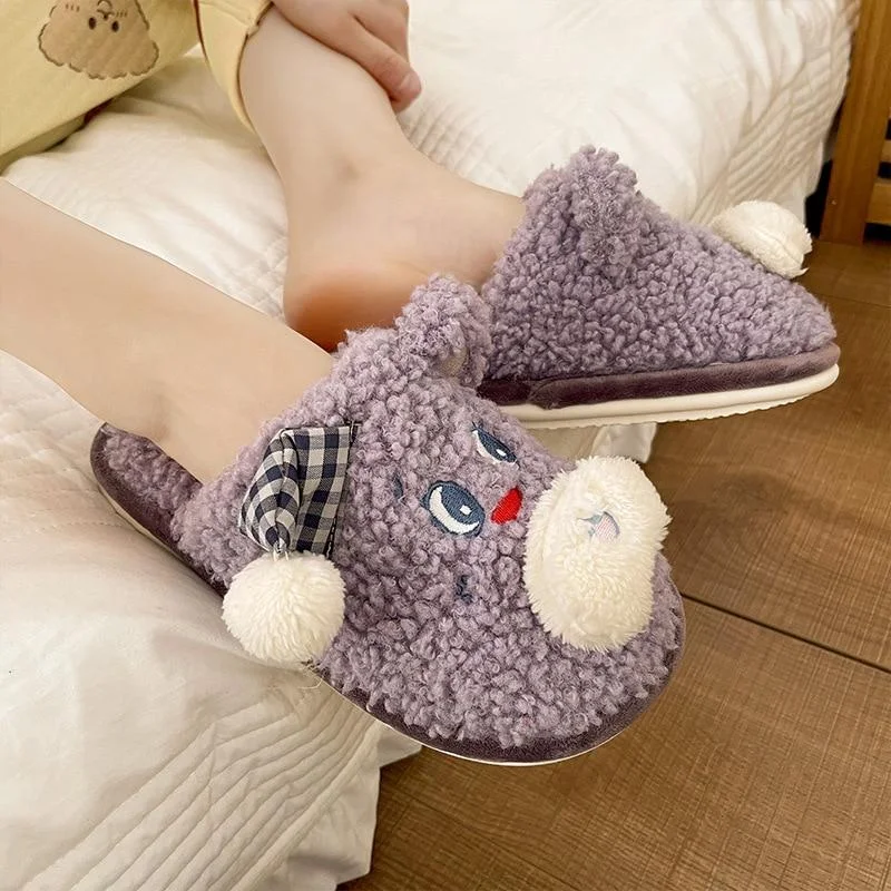 Keep Warm in Winter Women's Cute Cartoon Bear Cotton Plush House Slippers