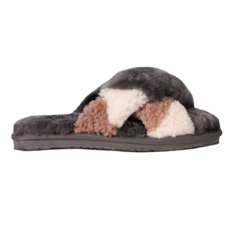 Ladies Duo-Tone Emma Sheepskin Slipper In Grey/brown