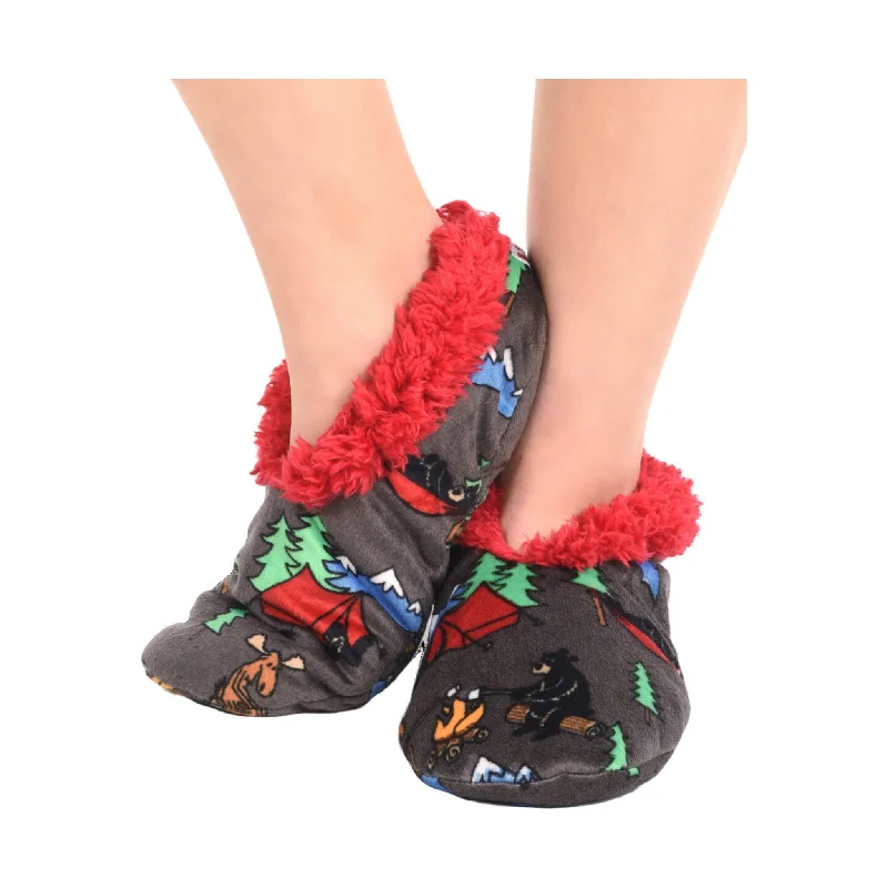 Lazy One Happy Camper Bear Fuzzy Slippers - Black - ONLINE STORE CREDIT/EXCHANGE ONLY