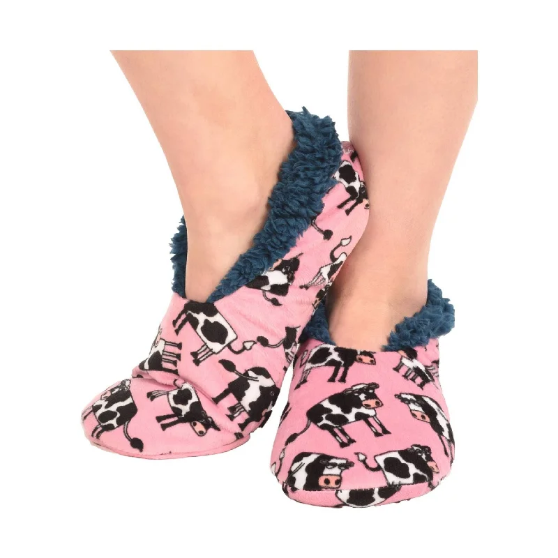 Lazy One Moody Cow Fuzzy Slipper - Pink - ONLINE STORE CREDIT/EXCHANGE ONLY