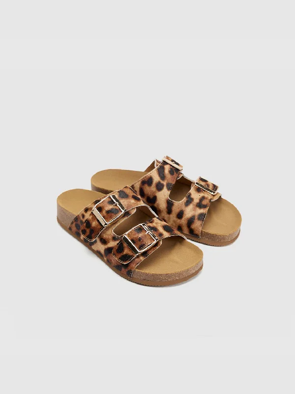 Leopard Printed Double Straped Slippers