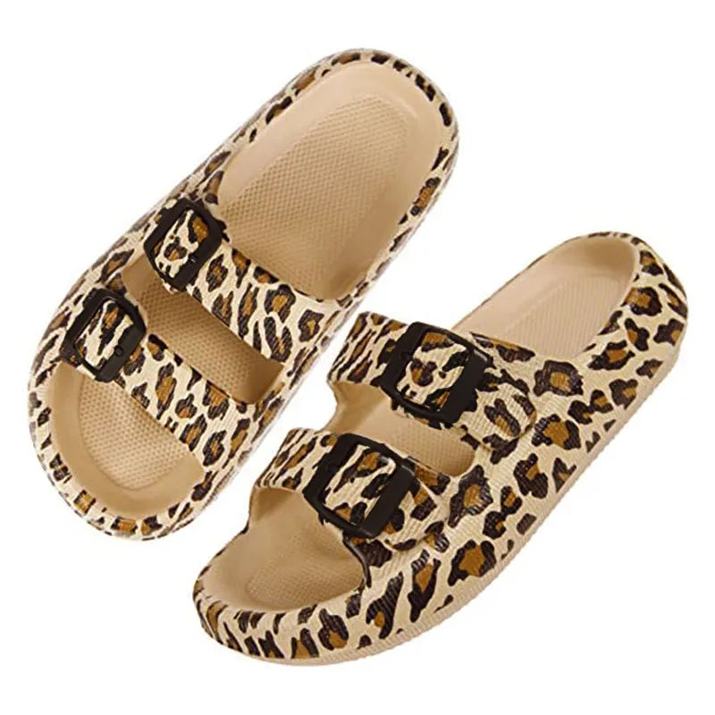 Leopard Soft Sole Pillow Slippers Thick Platform Cloud Slides