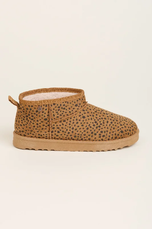 Leopard Spot Faux Suede Slipper Boots