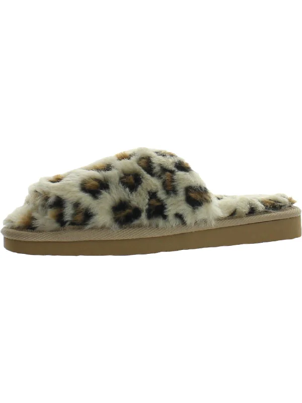 Lolo Womens Animal Print Faux Fur Slide Slippers