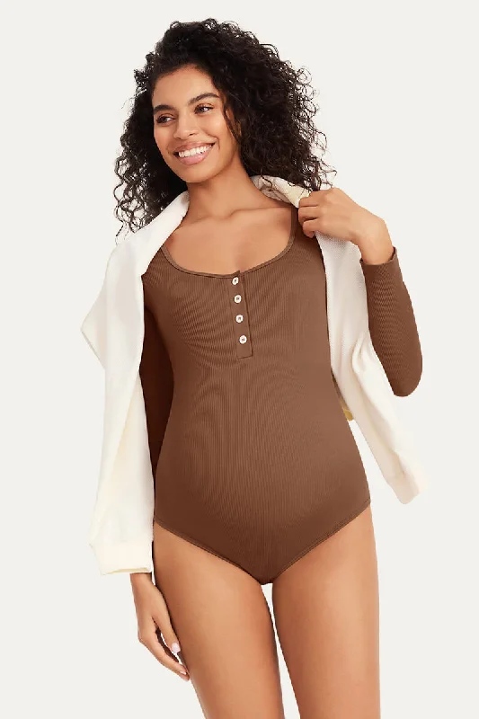 Long Sleeve Ribbed Button Down Maternity Bodysuit