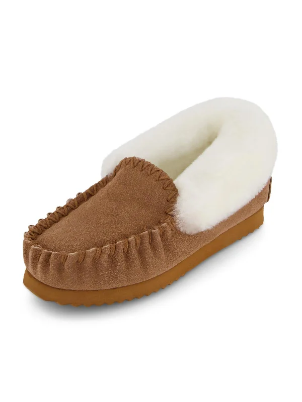 Molly Womens Suede Shearling Moccasin Slippers