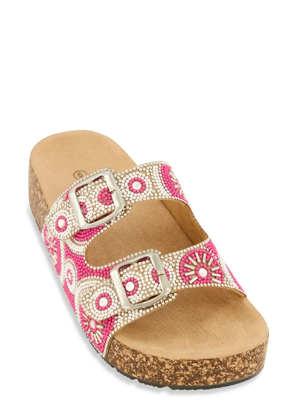 Embellished Double Band Platform Footbed Sandals