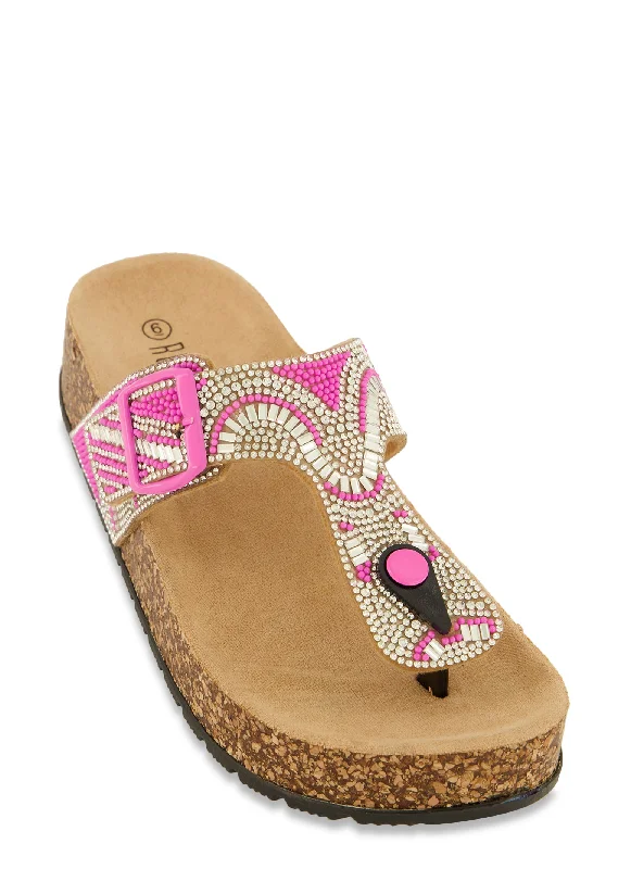 Embellished Footbed Thong Sandals