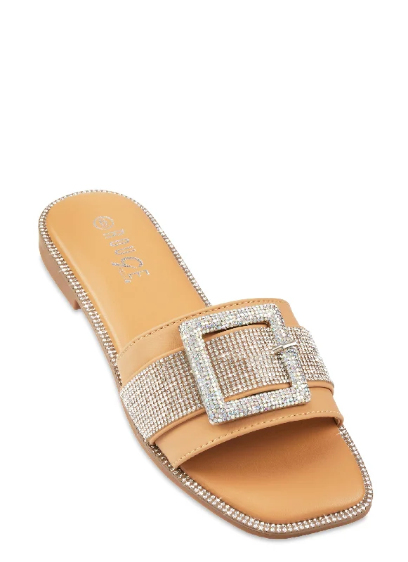 Rhinestone Studded Buckle Band Slide Sandals