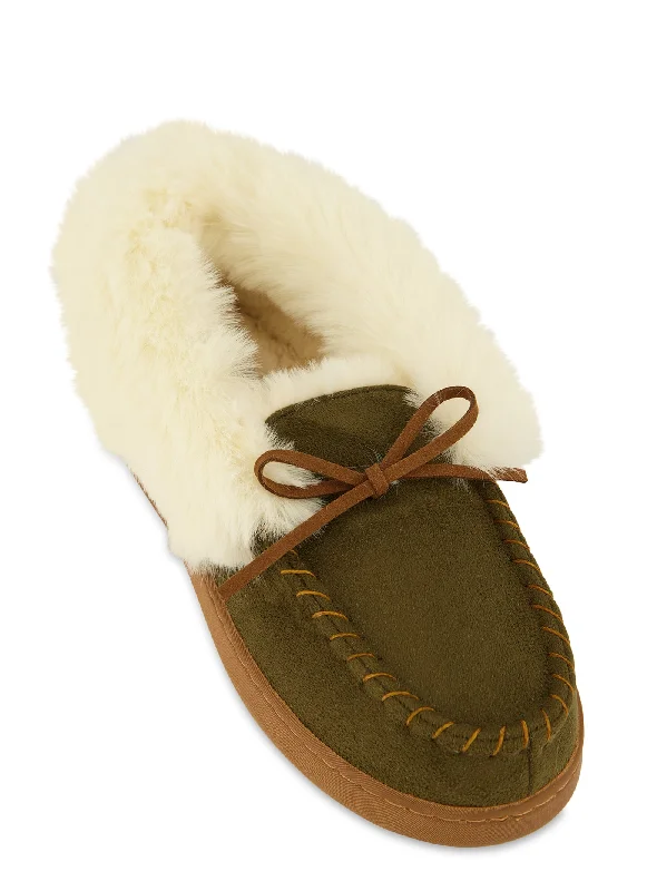 Faux Fur Lined Moccasin Slippers