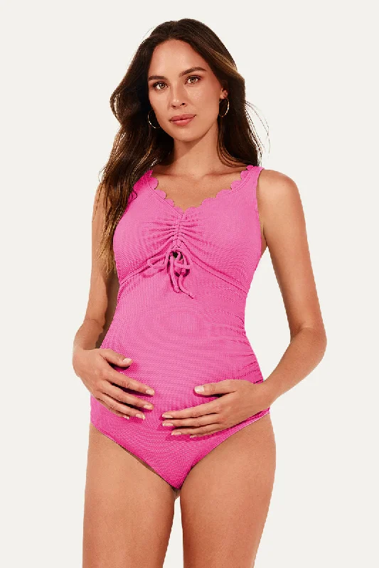 One Piece Scalloped Ruched Front Pregnancy Bathing Suit