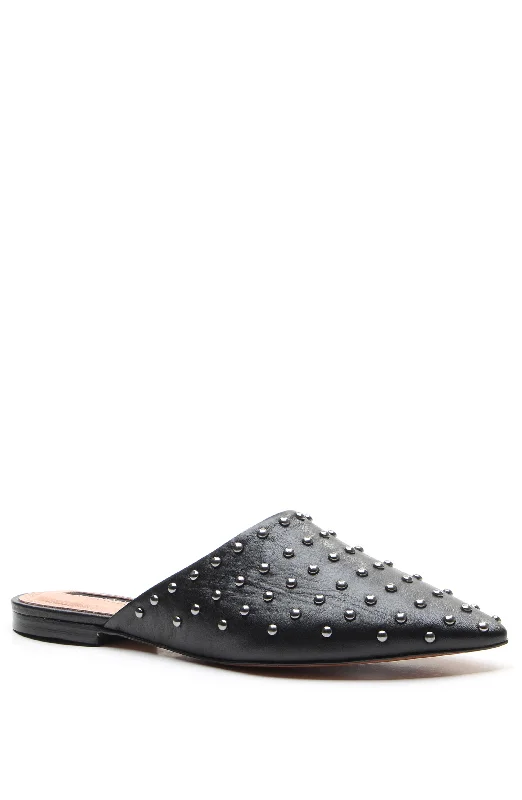 PALINO BLACK LEATHER STUDDED FLAT MULE