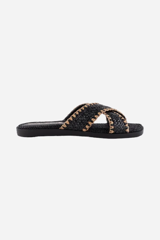 Seychelles Pomelo Raffia Sandal in Black