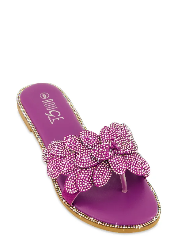 Rhinestone Studded Petal Thong Sandals