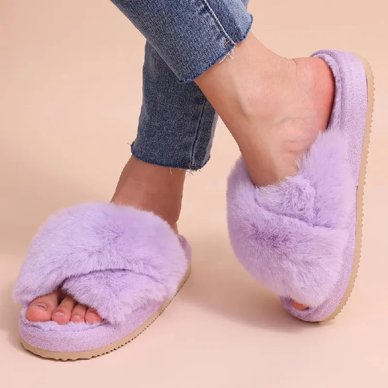 Shevalues New Fashion Home Plush Fur Slides Indoor Warm Thick Sole Flip Flops