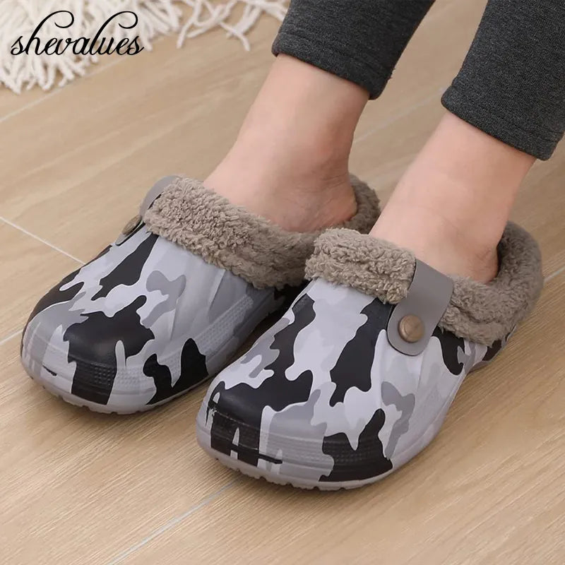 Shevalues Plush Fur Clogs Slippers Multi-Use Indoor Home Shoes