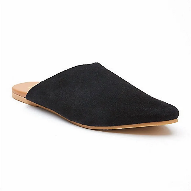 Siren Soft Suede Almond Toe Mules In Black