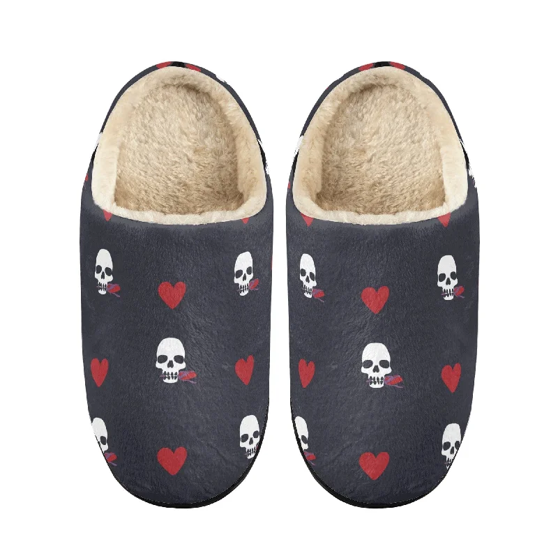 Skulls & Red Roses Fluffy Winter Slipper Room Shoes