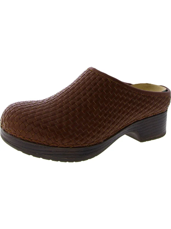 Soleia Womens Faux Leather Woven Clogs