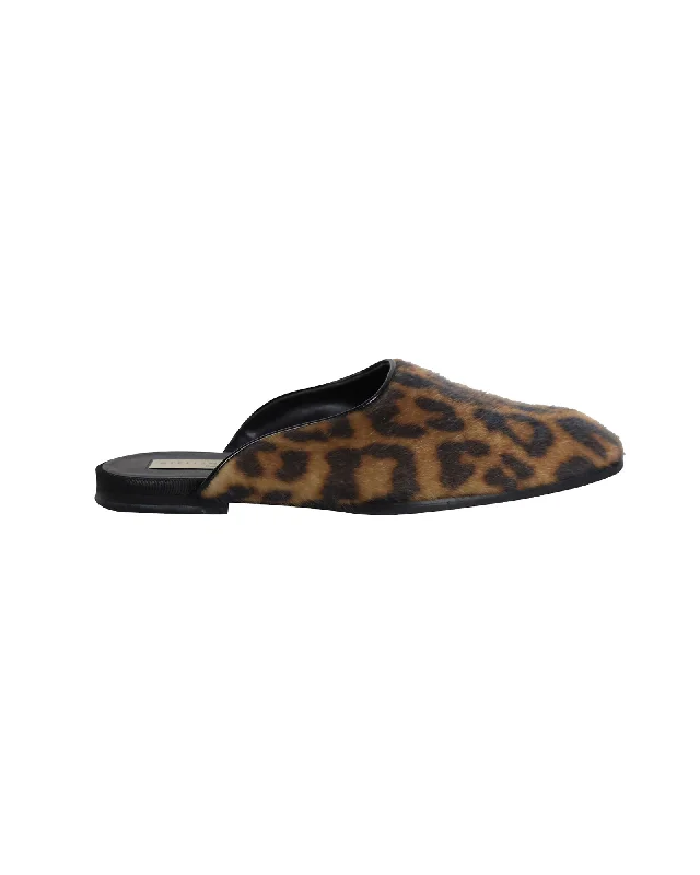 Stella McCartney Leopard Print Mules in Brown Faux Fur