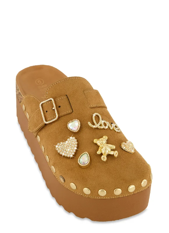 Love Charm Buckle Platform Clogs