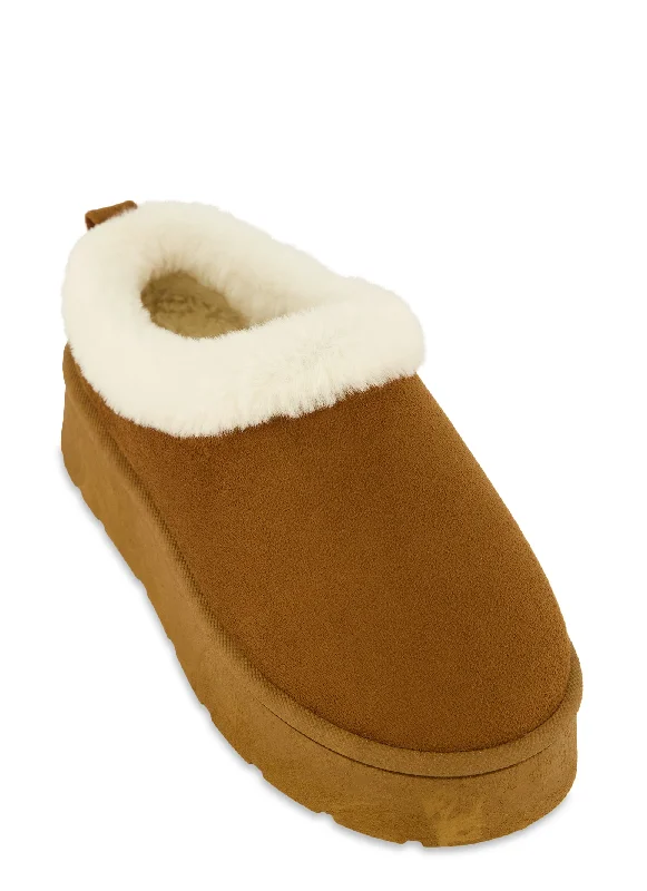 Solid Faux Fur Lined Platform Clogs