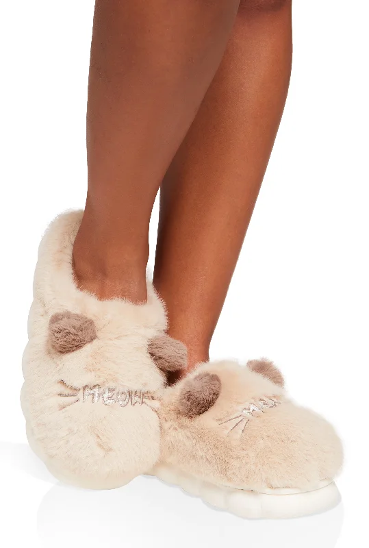 Meow Faux Fur Slippers