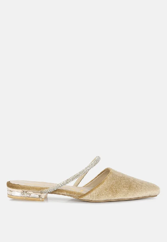 turnon velvet diamante detail flat mules