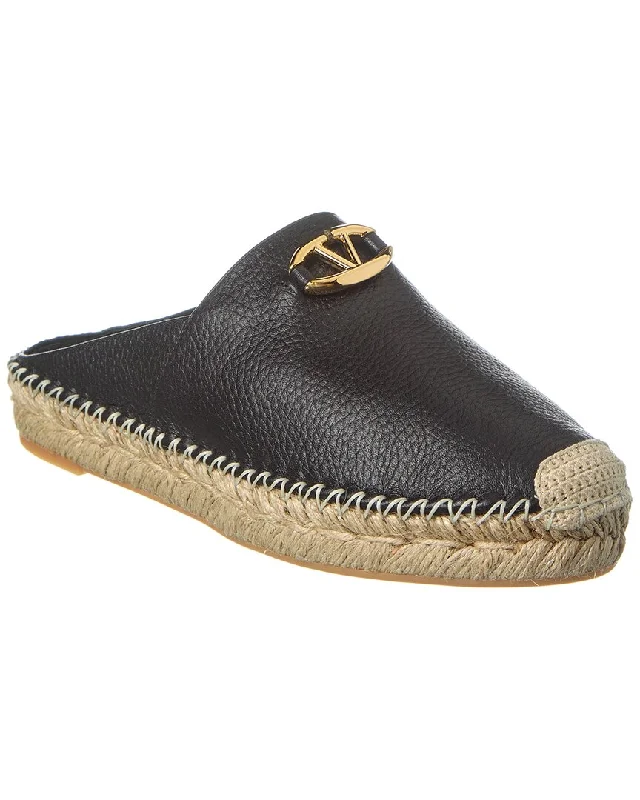 Valentino VLogo Grainy Leather Mule Espadrille