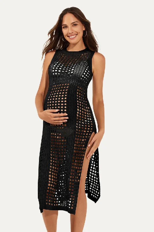 Women's Crochet Sleeveless Maternity Swim Cover Up