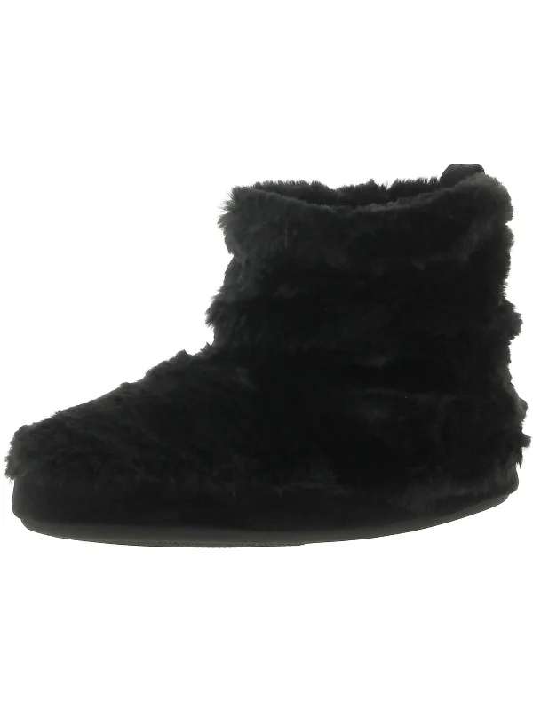 Womens Faux Fur Slip On Bootie Slippers